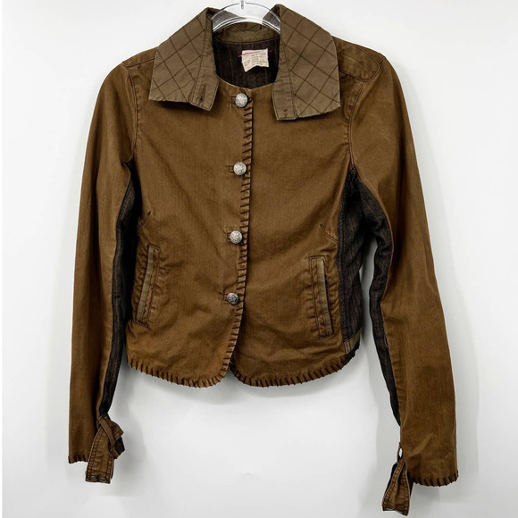 Free People Jacket Small‎ Army Cropped Stitched Utility Jacket Military Green - Picture 1 of 10